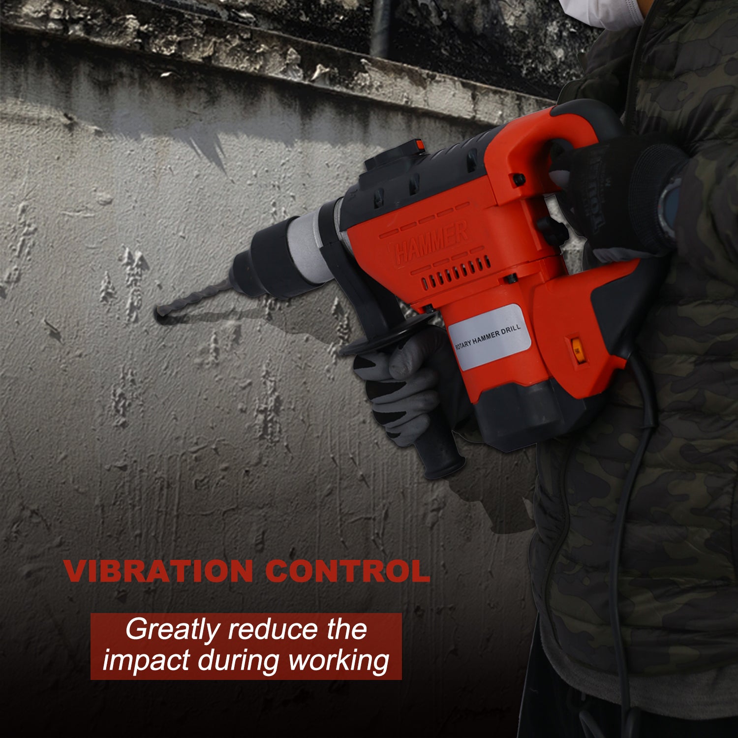 Rotary Hammer 1100W(Red + Black) 1-1/2&quot;  SDS Plus Rotary Hammer Drill 3 Functions