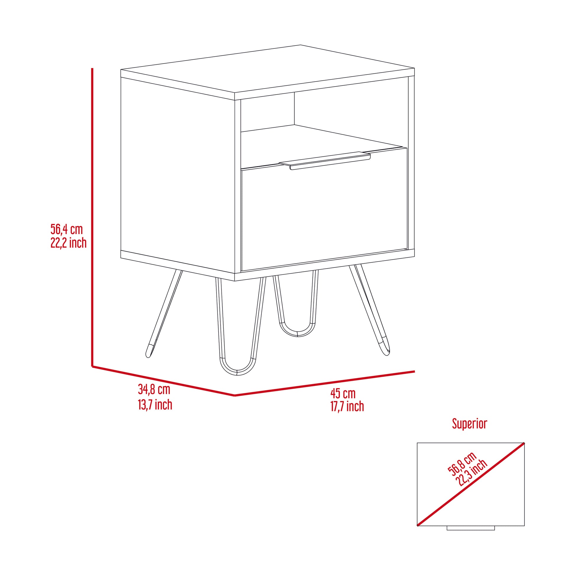 Black Wengue 1-Shelf 1-Drawer Nightstand