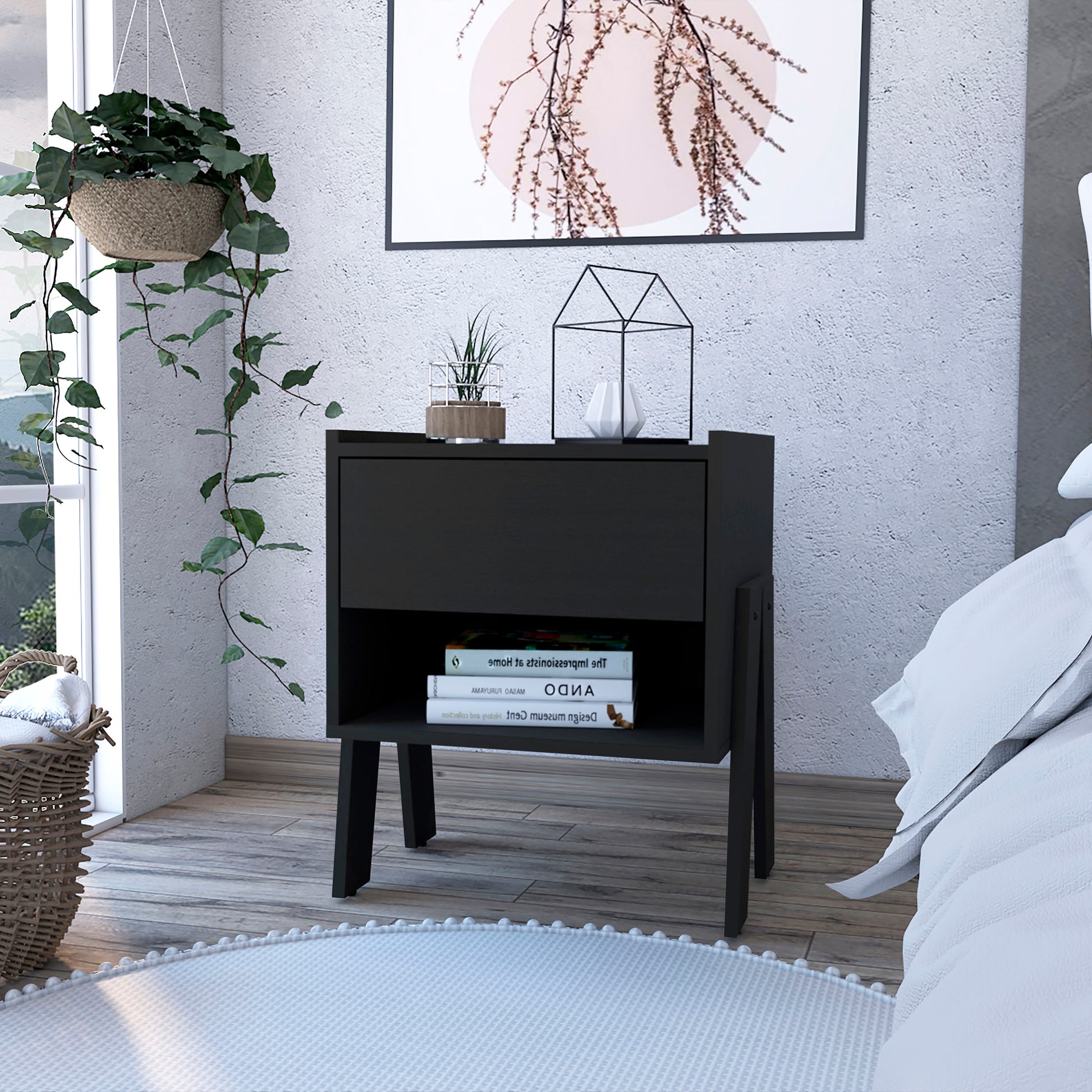 Black Wengue 1-Drawer 1-Shelf Nightstand