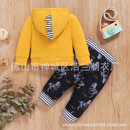 Cross-border Children&#039;s Clothing European And American Style Autumn And Winter New Products Solid Color Letters Boys Hooded Pullovers Animal Printing Foreign Trade Wholesale