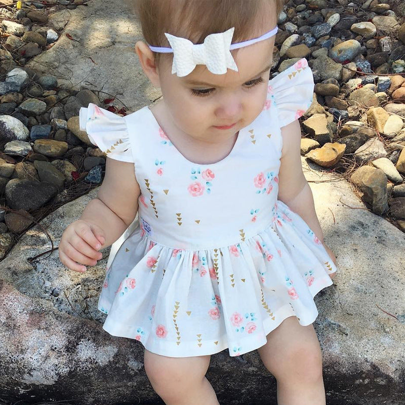 Baby love lvkong dress female baby fly sleeve flower print dress cotton children new kids clothing
