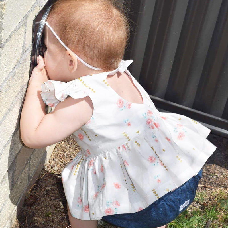 Baby love lvkong dress female baby fly sleeve flower print dress cotton children new kids clothing