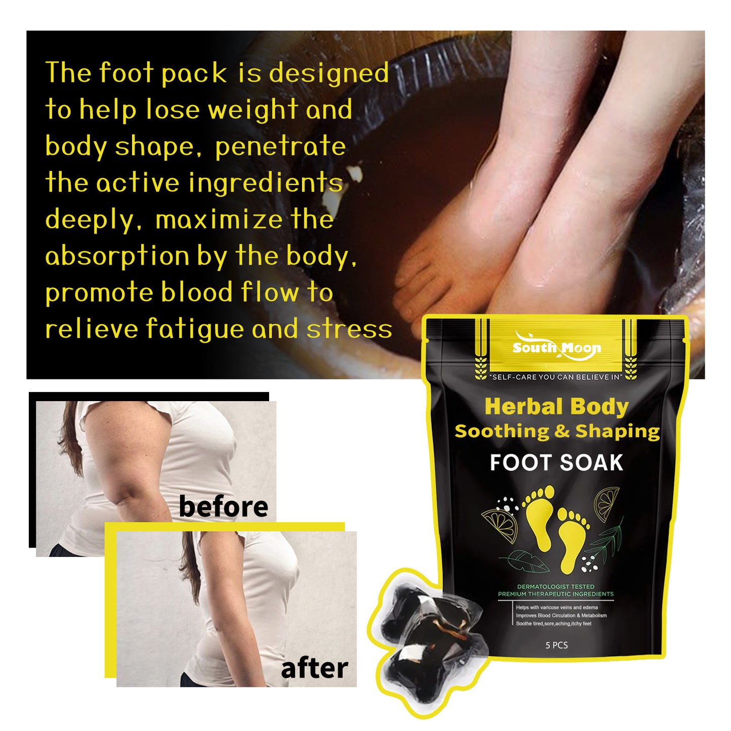 South Moon Herbal Body Soothing & Shaping Foot Soak, Firming Thigh Muscle Shaping Gel Foam Foot Pack