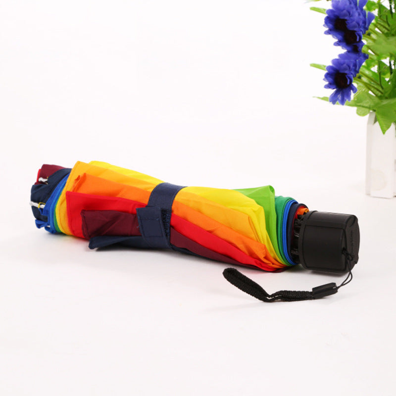 Factory Wholesale 22-inch 10-bone Insurance Class Hand-opened Inverted Pole Tri-fold Rainbow Umbrella Sunshade Rain Umbrella