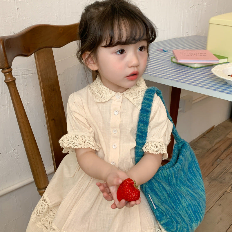 Girls Casual Suit Summer New Arrival Little Girl Lace Shirt Skirt Two-piece Set