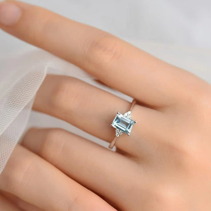 S925 Sterling Silver Square Ring Women&#039;s Niche Design Blue Aquamarine Finger Ring Fashion Light Luxury Open Finger Ring