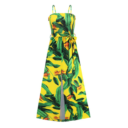 New Arrival Summer Women&#039;s Clothes 2023 Hawaiian Print Dress Sexy Suspenders Slit Long Skirt