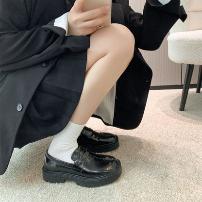 Loafers Women&#039;s Autumn New Genuine Leather Leather Shoes Split Toe Shoes Slip-on Horseshoe Shoes Pig Feet Shoes Single-layer Shoes