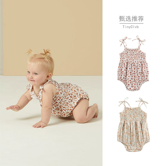 Summer New Baby Cotton Sling Sleeveless Bag Fart Clothes Baby Floral Romper Princess Go Out Jumpsuit