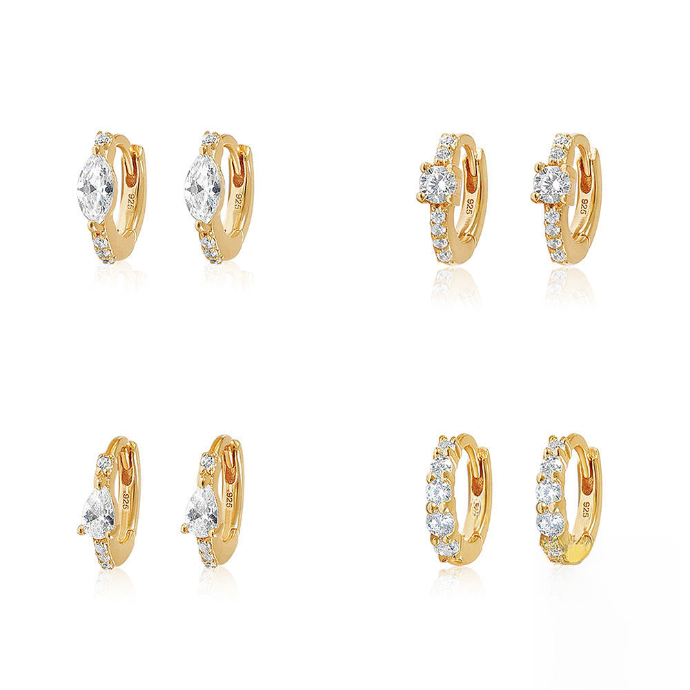 S925 Sterling Silver Luxury Diamond Ear Buckle Circle Premium Ear Ring Earrings Korean Style Elegant Niche Premium Earrings