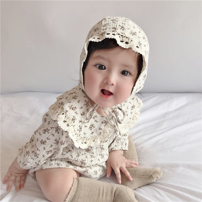 Children&#039;s Clothing Spring And Autumn Korean Style Baby Female Floral Bag Fart Clothes Baby Baby Lace Doll Collar Hatshirt Hatshirt