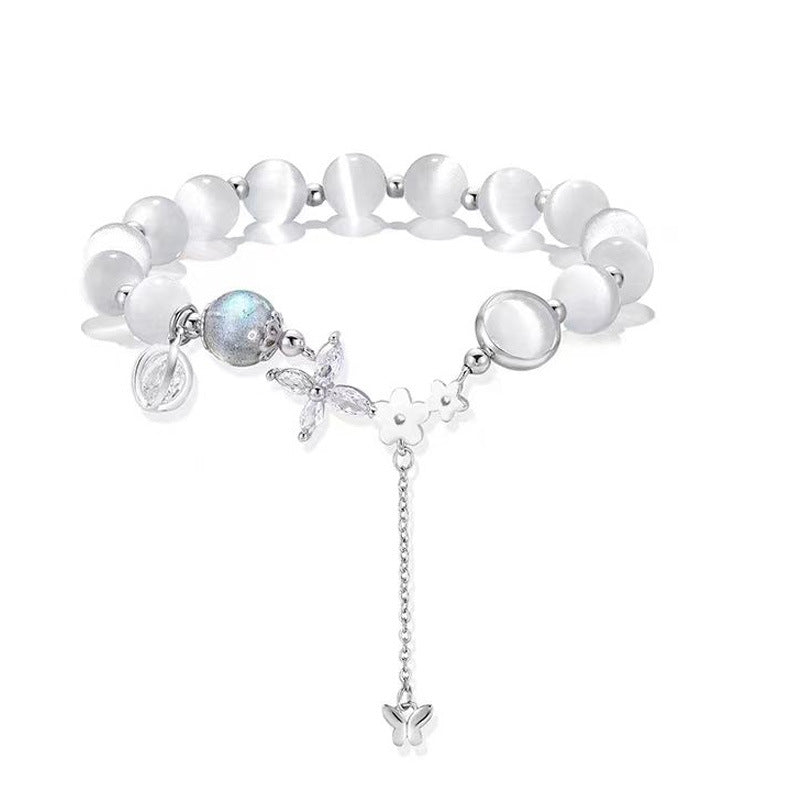 Opal Crystal Butterfly Bracelet Female Bracelet Imitation Gray Moonlight Ins Versatile Temperament Trendy Student High Quality Gift