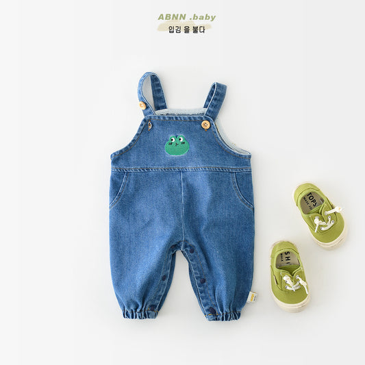 Spring New Baby Denim Overalls Baby Cartoon Frog Series 0-3 Years Old Washed Denim Pants