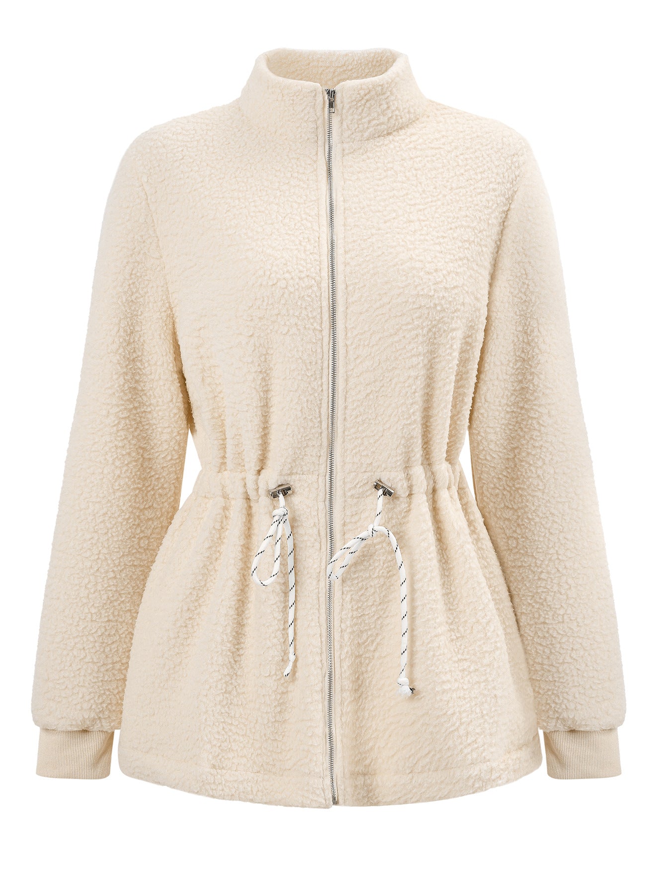 Winter Casual Women&#039;s Clothing  European And American New Products Stand-up Collar Solid Color Strap Waist Long-sleeved Plush Jacket