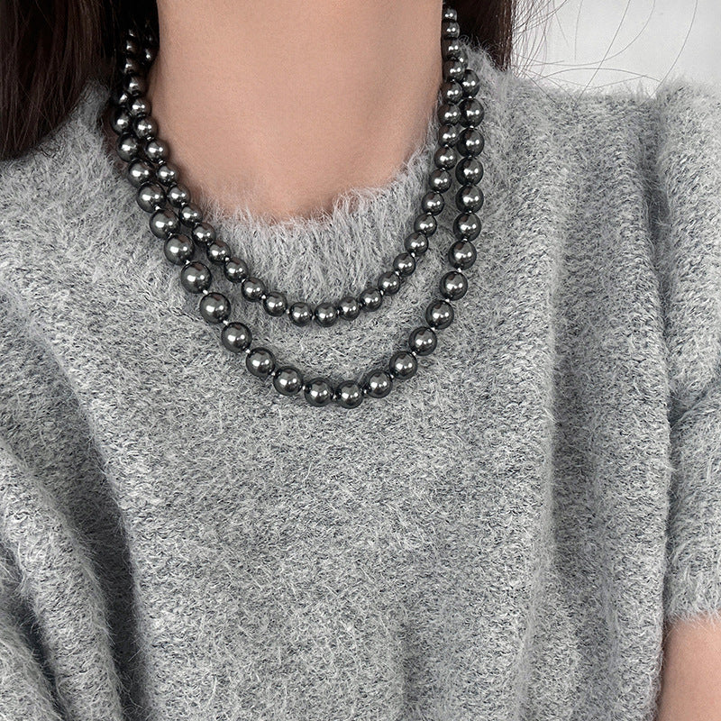 New Tahidi Black Shijia Pearl Necklace Women&#039;s High-grade Niche Versatile Autumn And Winter Stacked Sweater Chain Jewelry