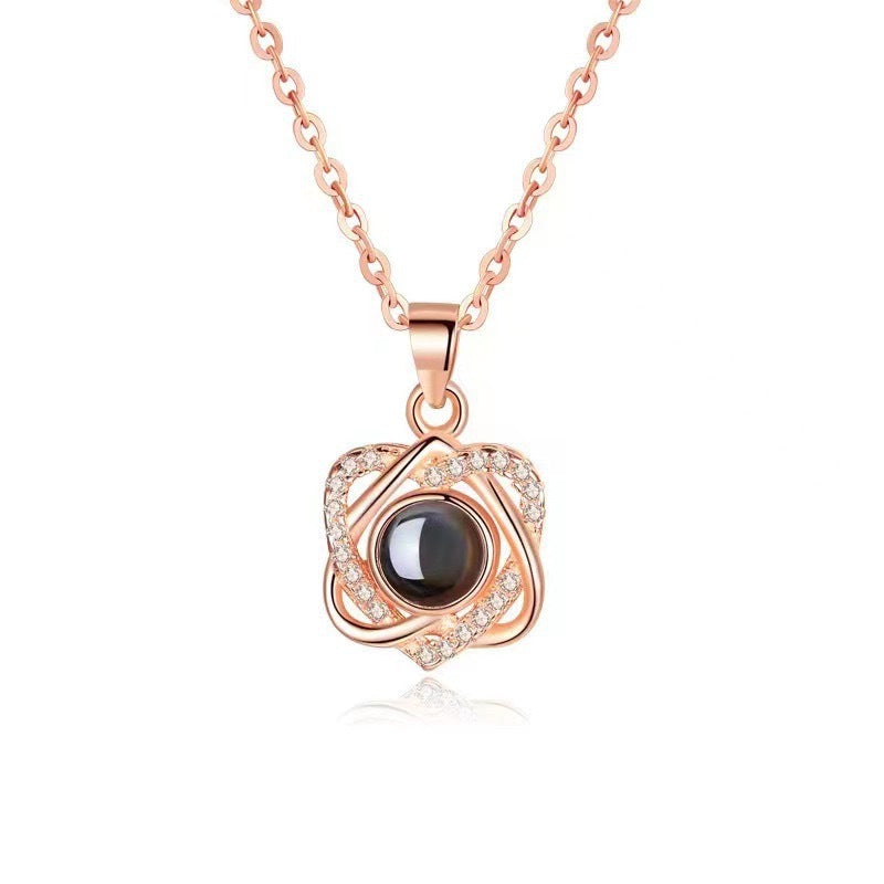 S925 Sterling Silver Double Love Projection Necklace Women&#039;s Collarbone Chain Japanese And Korean Simple Student Mori Heart Pendant Neck Chain