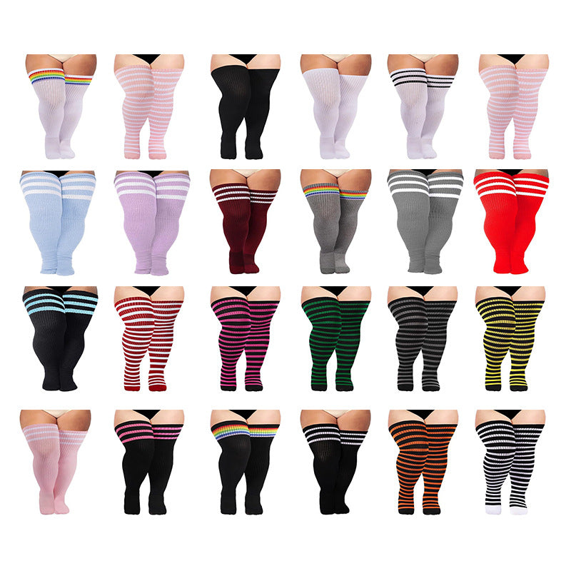 Knee-length Fat Plus Larger Women&#039;s Beautiful Legs Cross-knee Socks European And American Color Extended Sports Cotton Socks
