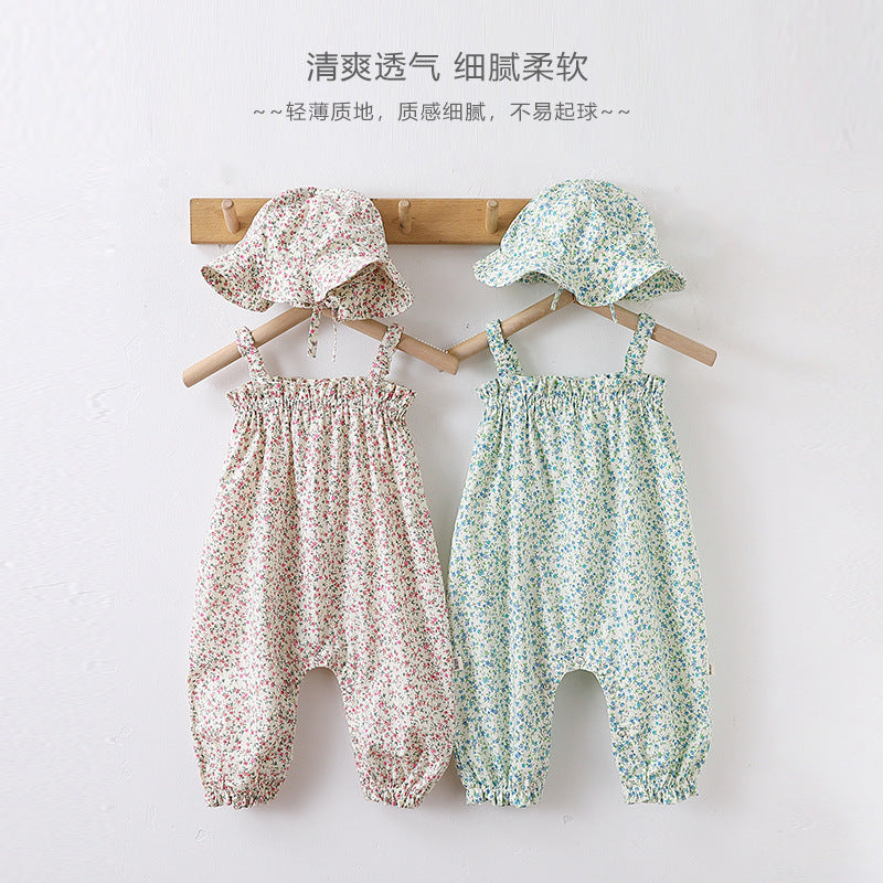 Girl Baby Jumpsuit Summer New Children&#039;s Flower Sling Floral Romper Baby Thin Section Sleeveless Long Crawl