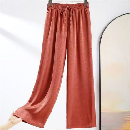 New Chinese Acetic Acid Satin Jacquard Wide Leg Pants Women&#039;s Spring And Summer Thin High Waist Dosing Narrow Style Straight Style National Style Casual Pants