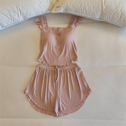 Pajamas Women&#039;s Summer With Chest Pad One-piece Sling Shorts Two-piece Thin Internet Popular Pure Style Modal Home Clothes