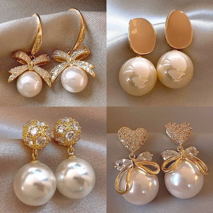 Elegant Zircon Pearl Stud Earrings For Women 2024 New Trendy Earrings Niche Design High-grade Retro Hong Kong Style Earrings