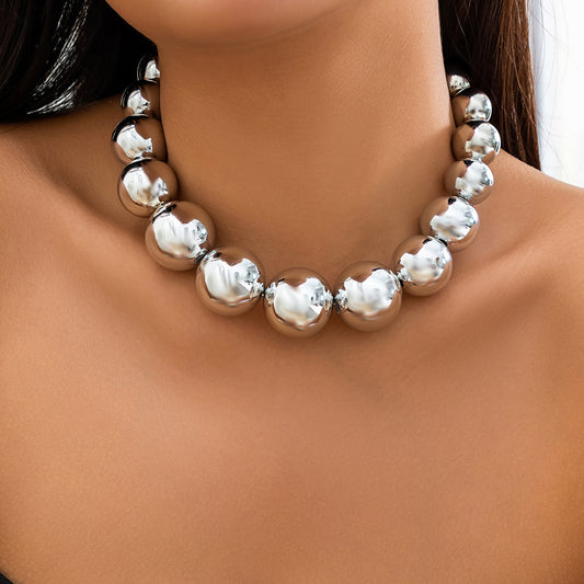 Amazon Hip-hop Retro Exaggerated Round Bead Chain Big Heart Pendant Fashion Personality Necklace Jewelry Wholesale