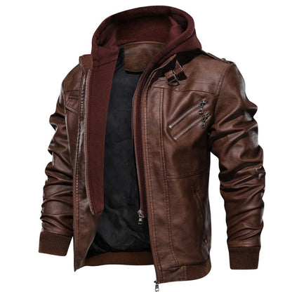 2023 European size fashion high-end leather clothing vintage locomotive PU leather jacket detachable