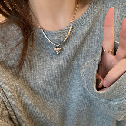 Cold Wind Three-dimensional Love Square Necklace Female Ins Niche Design Sense Titanium Steel Does Not Fade Sweater Chain Accessories