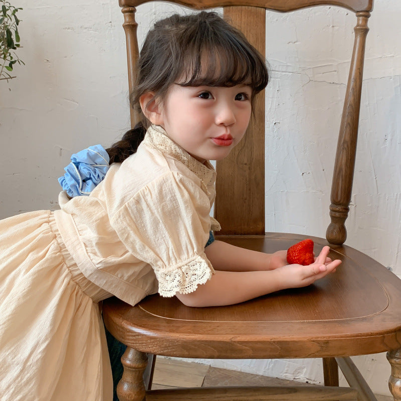 Girls Casual Suit Summer New Arrival Little Girl Lace Shirt Skirt Two-piece Set