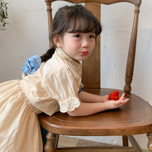 Girls Casual Suit Summer New Arrival Little Girl Lace Shirt Skirt Two-piece Set