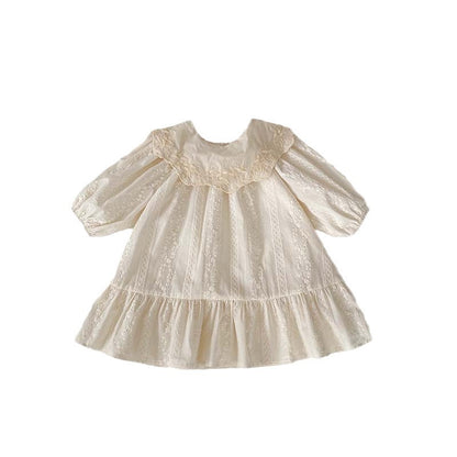 2024 Korean Style Baby Jumpsuit Spring And Autumn New Solid Color Triangle Khaki Doll Collar Baby Girl Embroidered Skirt