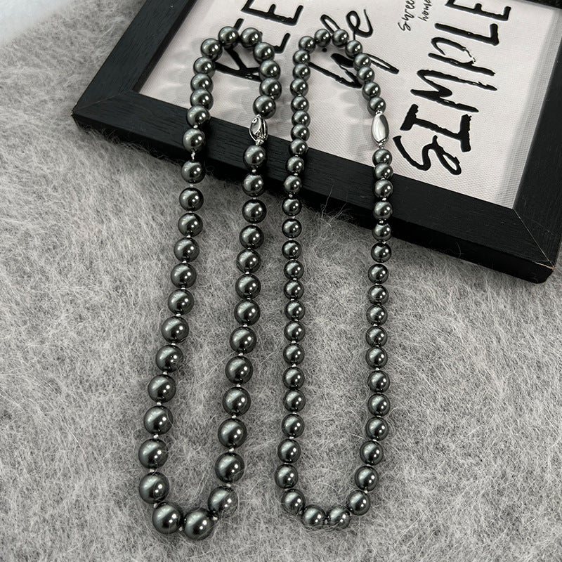 New Tahidi Black Shijia Pearl Necklace Women&#039;s High-grade Niche Versatile Autumn And Winter Stacked Sweater Chain Jewelry