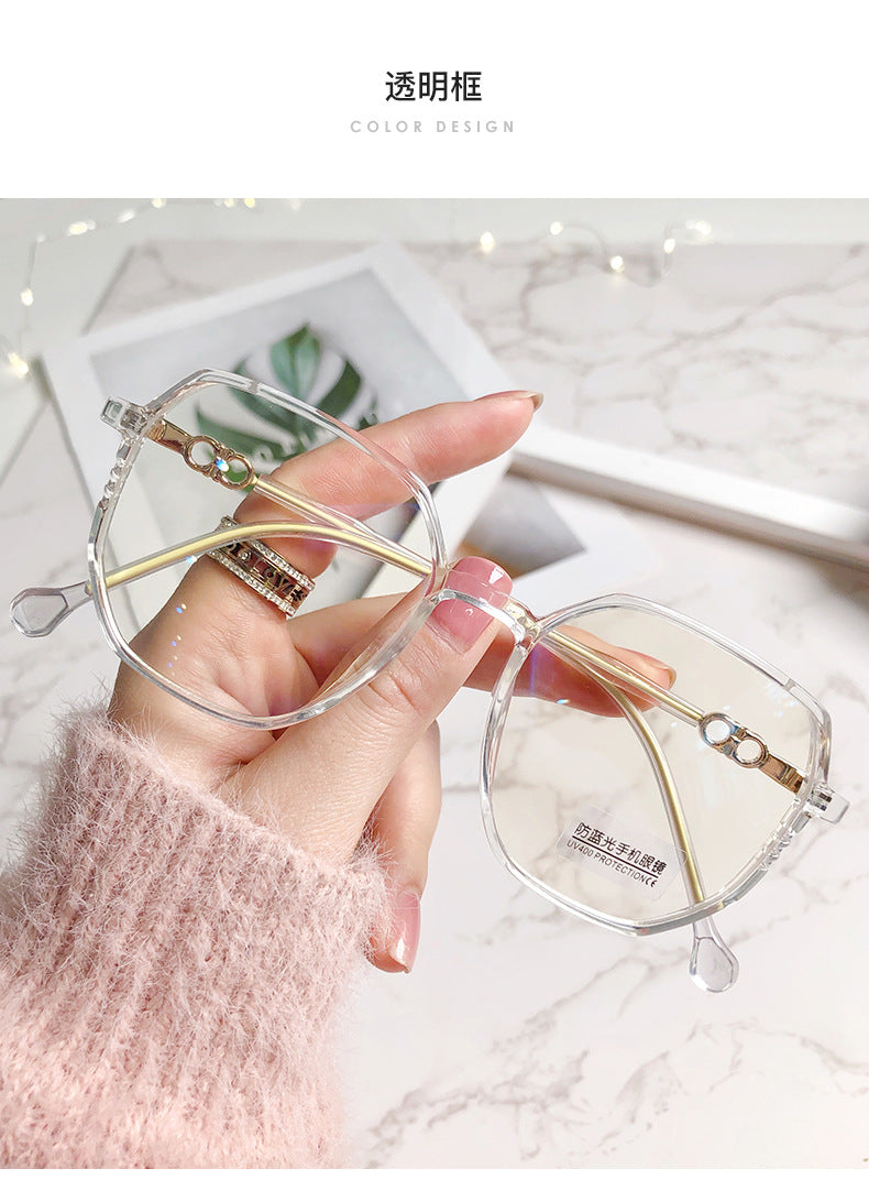 2021 New Anti-blue Light Glasses Female TR Korean Version Of The Trendy Style Plain Net Red Flat Glasses Frame Students Myopia Finished Products