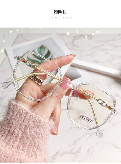 2021 New Anti-blue Light Glasses Female TR Korean Version Of The Trendy Style Plain Net Red Flat Glasses Frame Students Myopia Finished Products