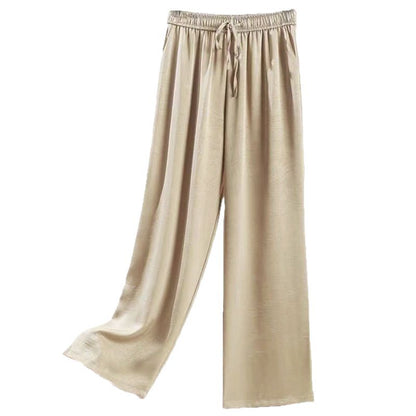 New Chinese Acetic Acid Satin Jacquard Wide Leg Pants Women&#039;s Spring And Summer Thin High Waist Dosing Narrow Style Straight Style National Style Casual Pants