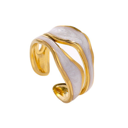 European And American Simple Titanium Steel Ring Women&#039;s Non-fading Cold Instagram Style High-end Light Luxury 18K Gold Plated Open Finger Ring