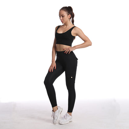 Breathable Hip Lifting Button Pocket Sports Brushed Nude Yoga Slimming Tight Leggings