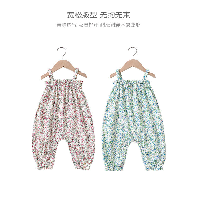 Girl Baby Jumpsuit Summer New Children&#039;s Flower Sling Floral Romper Baby Thin Section Sleeveless Long Crawl