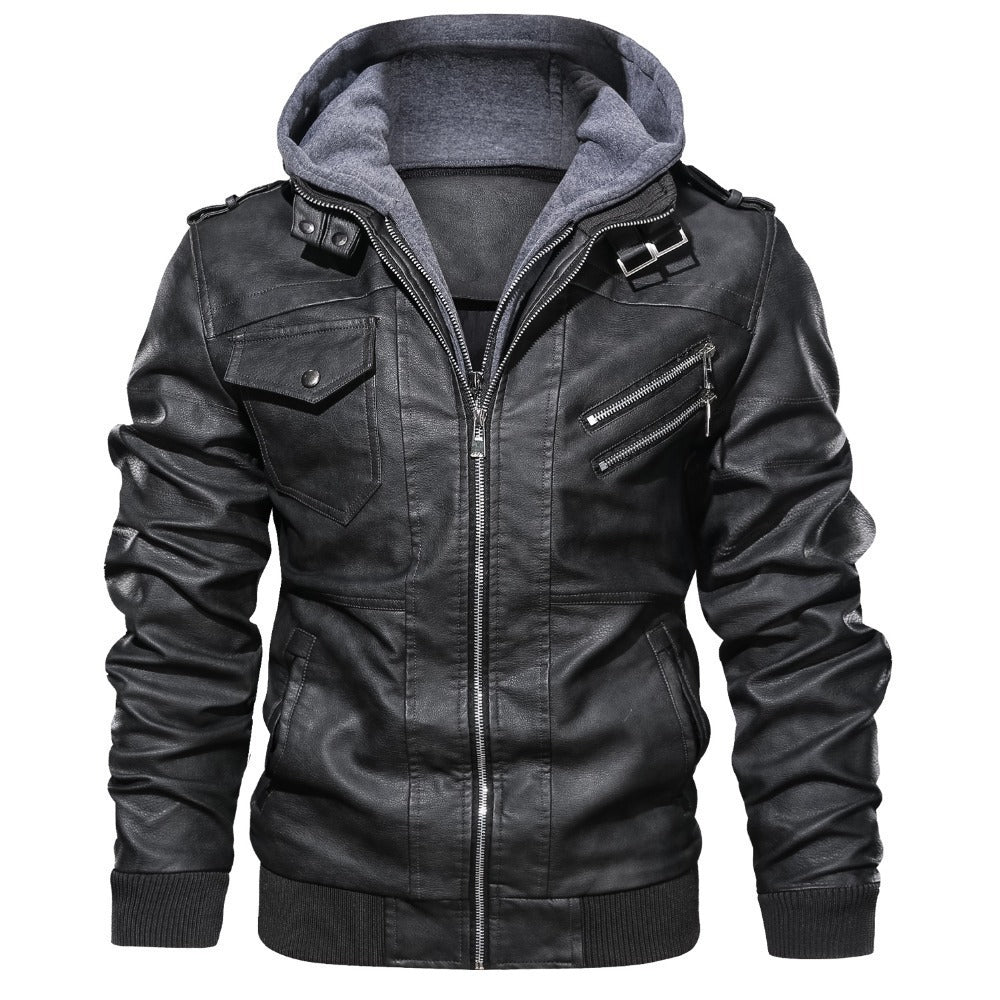 2023 European size fashion high-end leather clothing vintage locomotive PU leather jacket detachable