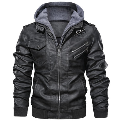 2023 European size fashion high-end leather clothing vintage locomotive PU leather jacket detachable