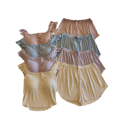 Pajamas Women&#039;s Summer With Chest Pad One-piece Sling Shorts Two-piece Thin Internet Popular Pure Style Modal Home Clothes