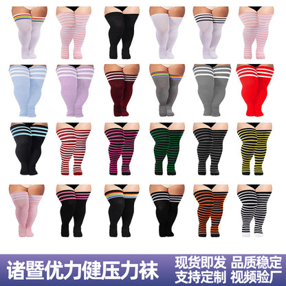 Knee-length Fat Plus Larger Women&#039;s Beautiful Legs Cross-knee Socks European And American Color Extended Sports Cotton Socks