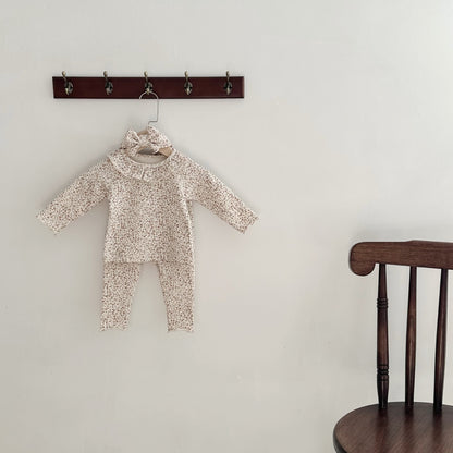 Spring And Autumn Baby Small Floral Baby Suit Baby Girl&#039;s Ruffle Collar Home Wear Bottoming Hair Band Three-piece Set