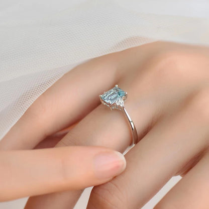 S925 Sterling Silver Square Ring Women&#039;s Niche Design Blue Aquamarine Finger Ring Fashion Light Luxury Open Finger Ring