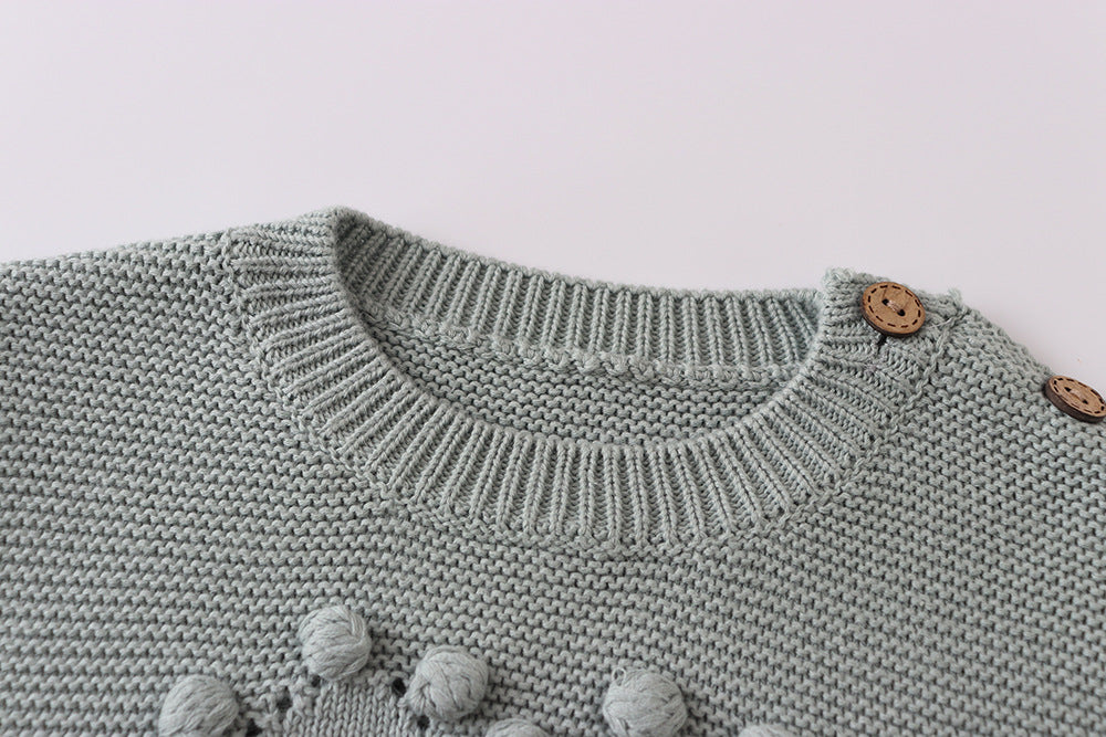2023 New Autumn Baby Girl Baby Sweet Handmade Ball Knitted Love Hollow Pullover Top