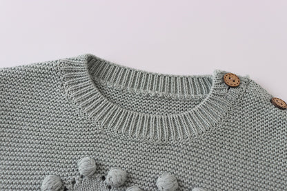 2023 New Autumn Baby Girl Baby Sweet Handmade Ball Knitted Love Hollow Pullover Top