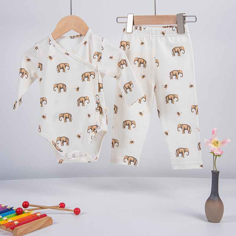New Cotton Baby Fart Clothes Newborn Romper Long-sleeved Crawling Clothes Summer Baby Clothes Two-piece Set