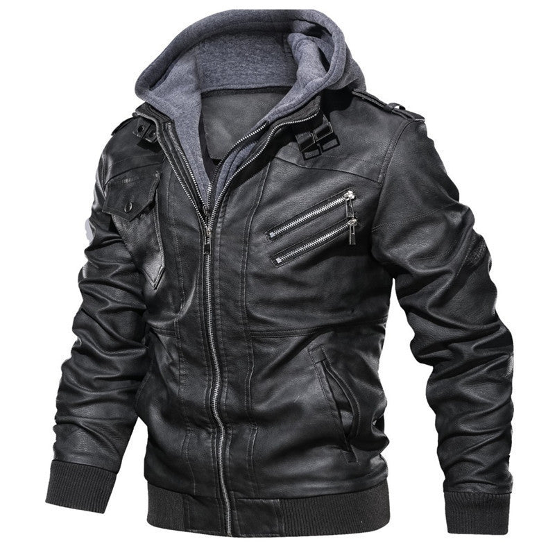 2023 European size fashion high-end leather clothing vintage locomotive PU leather jacket detachable