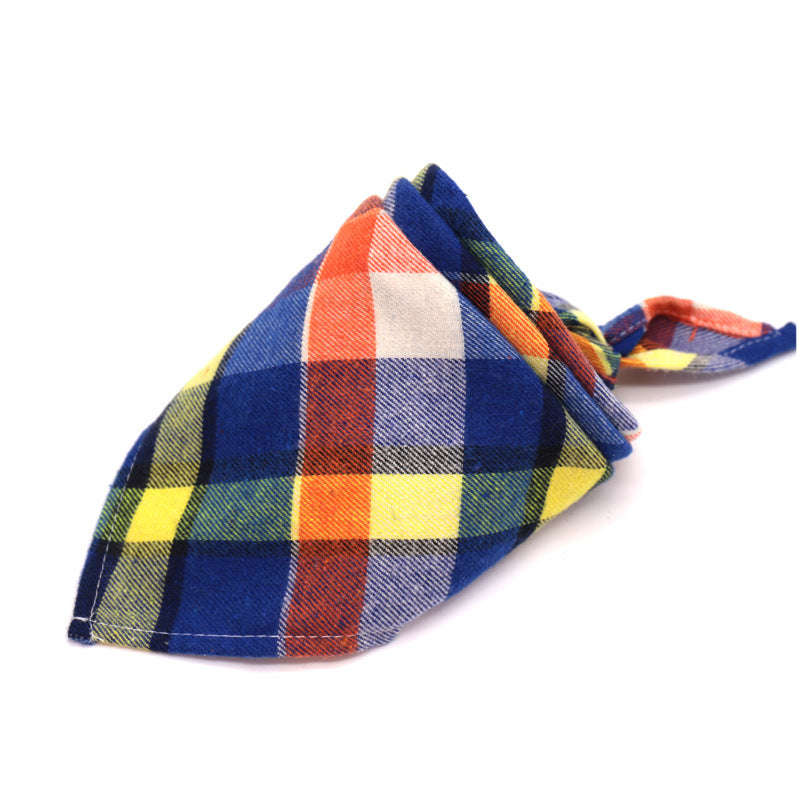XL-Pet Dog Cat Scotland Thickened Flannel Triangular Scarf Cotton Velvet Lace-up Decorative Bib Scarf