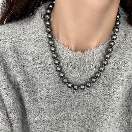 New Tahidi Black Shijia Pearl Necklace Women&#039;s High-grade Niche Versatile Autumn And Winter Stacked Sweater Chain Jewelry